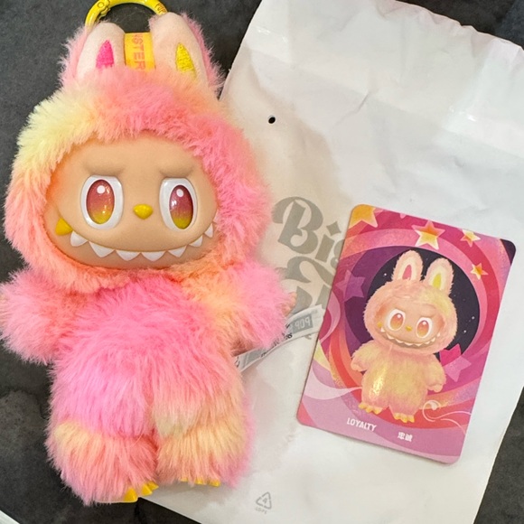 LABUBU - LOYALTY ** Pink and Yellow Furry Keychain tie die NEW #1 - Picture 2 of 5